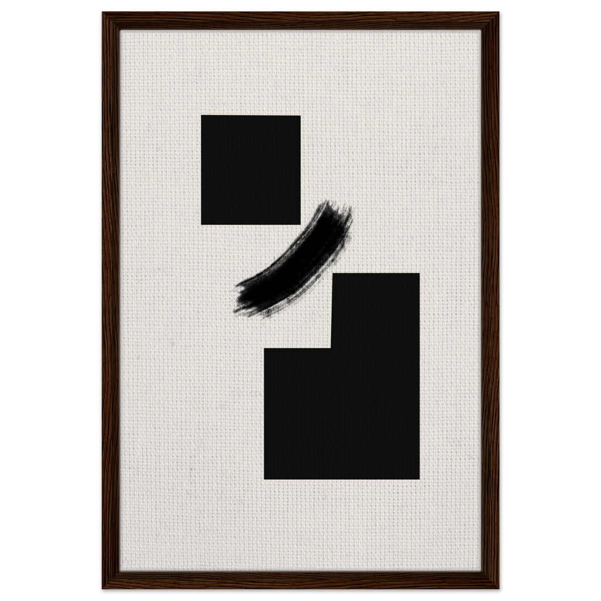 Contemporary geometric print with bold black shapes and expressive brushstroke