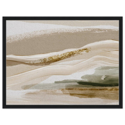 Cream and sage abstract art with sweeping layered forms in black frame
