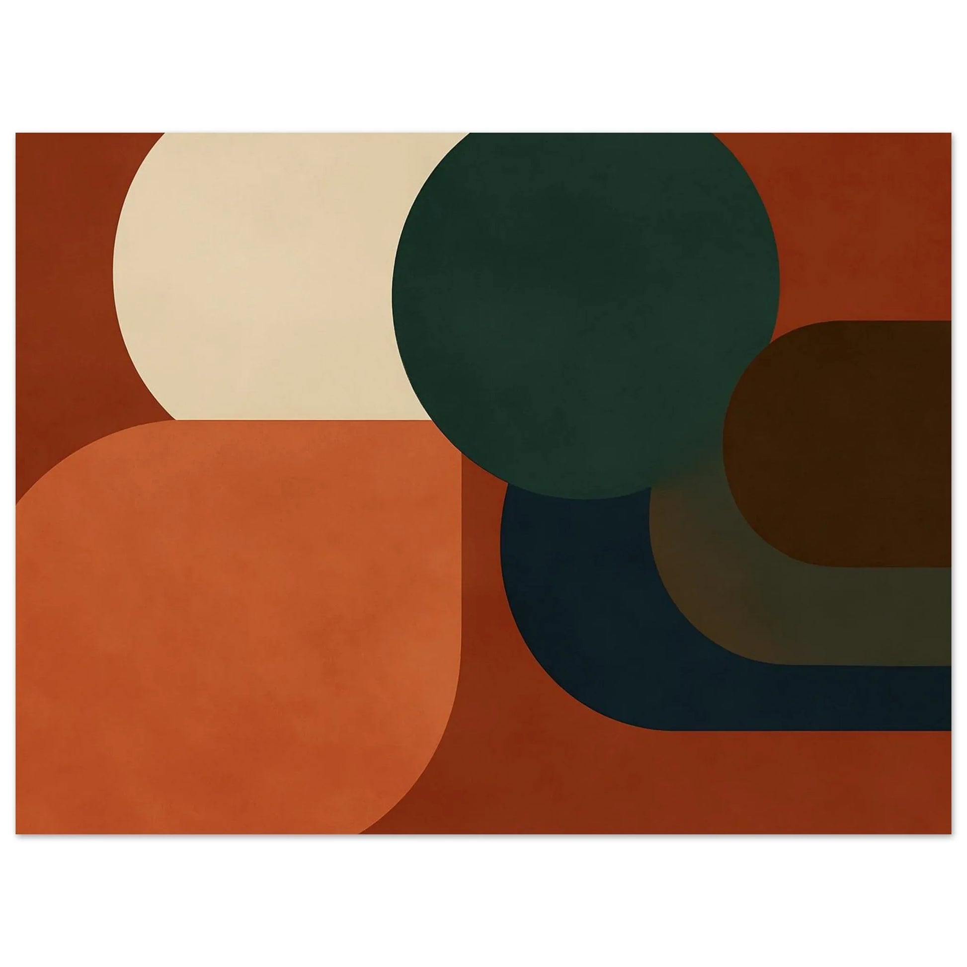 Full composition of the geometric art poster in landscape format with overlapping rounded shapes