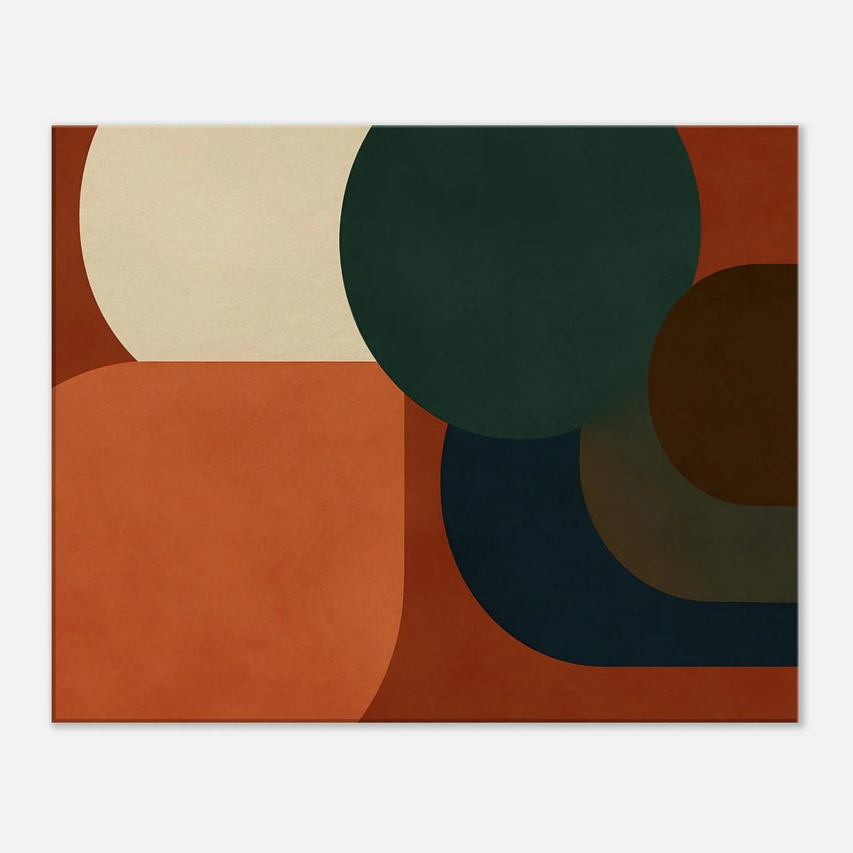 Earthbound Circles modern geometric canvas wall art with terracotta, cream, deep green and navy circles