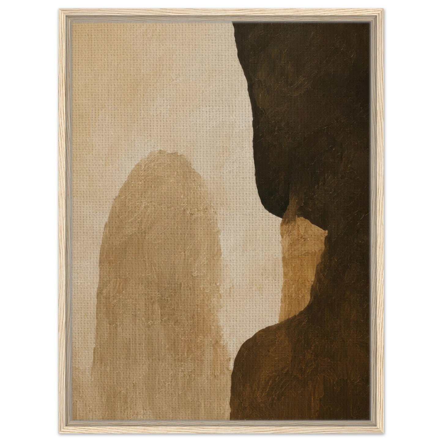 Earthy abstract canvas art in beige brown and deep charcoal tones