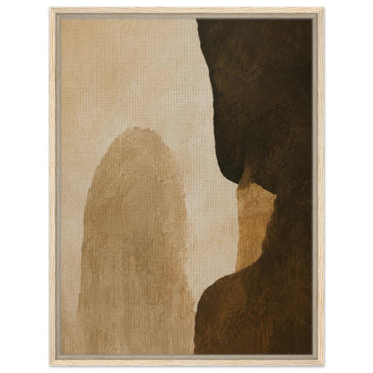 Earthy abstract canvas art in beige brown and deep charcoal tones