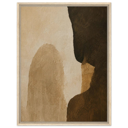 Earthy abstract canvas art in beige brown and deep charcoal tones