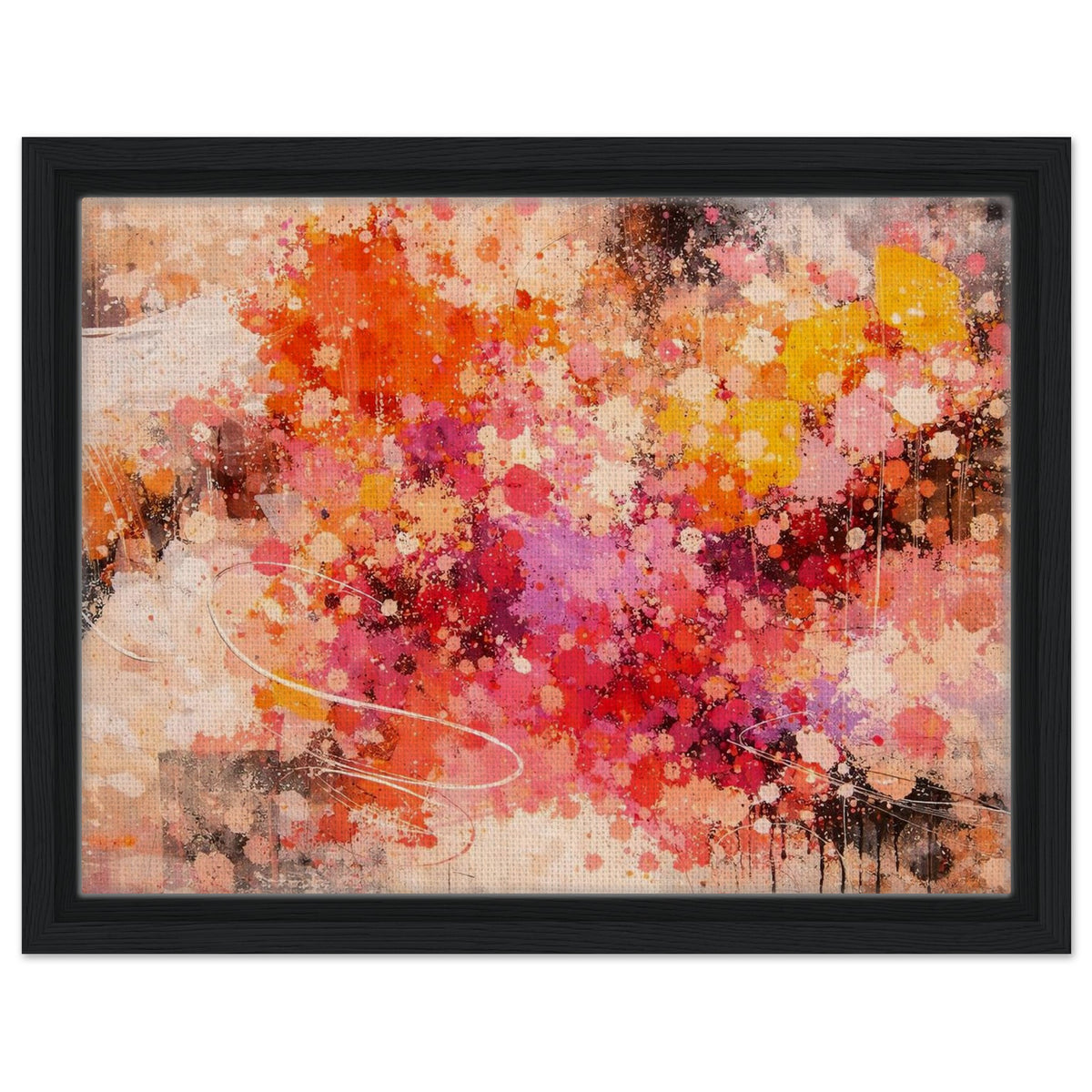 Ember Bloom colorful abstract canvas wall art in a dark wood frame
