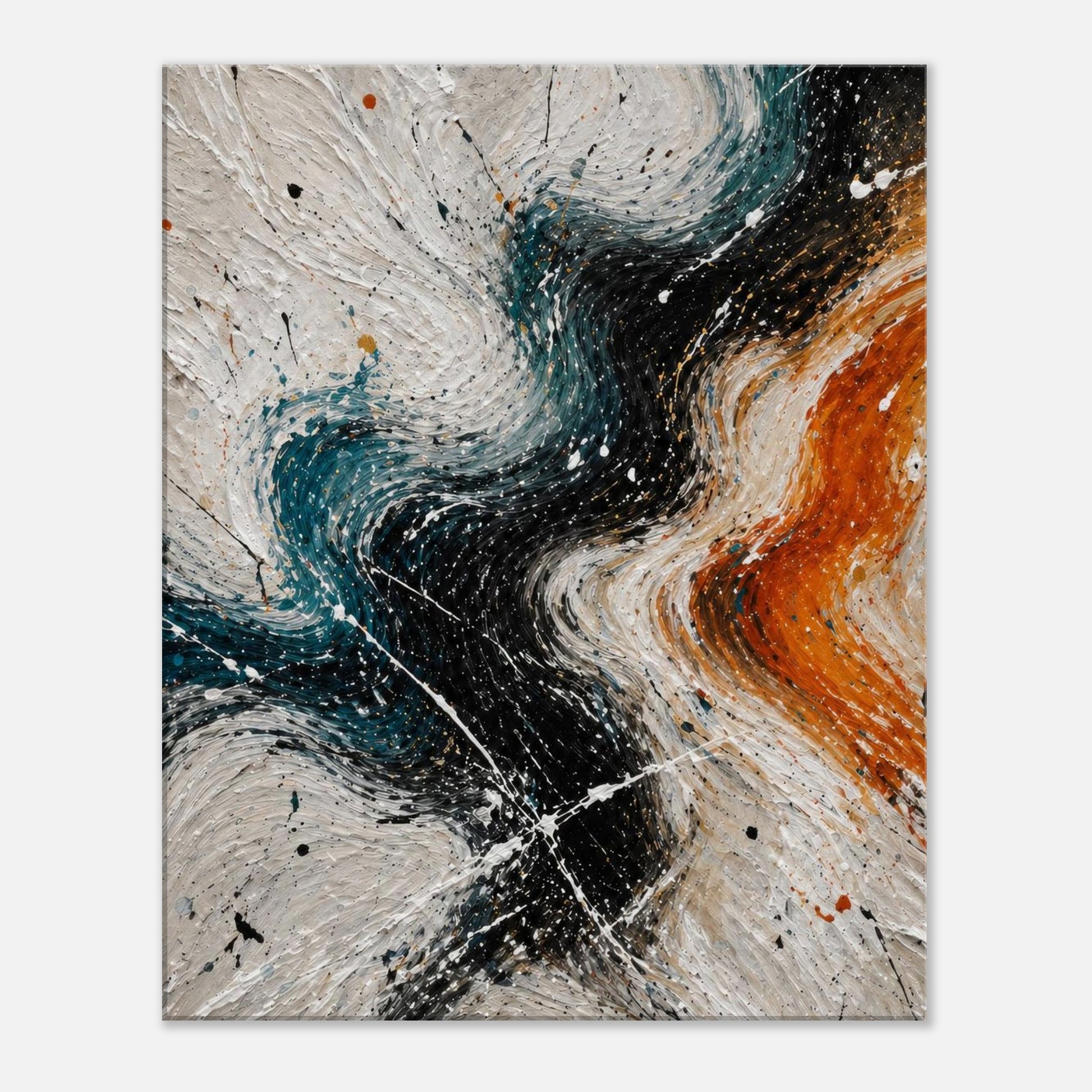 Neutral abstract canvas wall art with textured brush strokes in black, beige and orange modern design