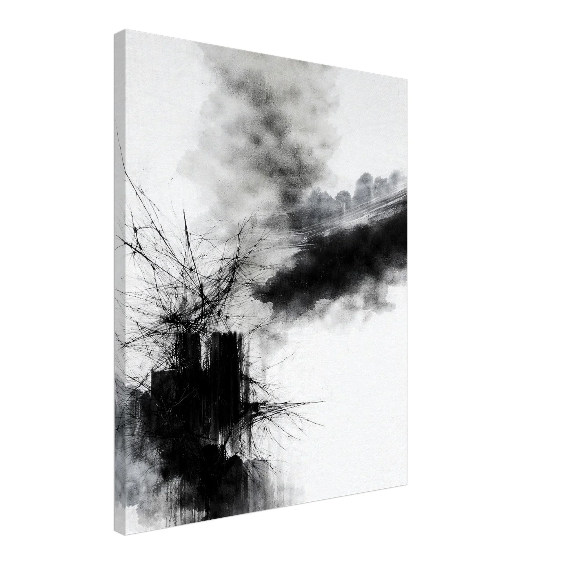 Canvas seen at an angle, showing the 4 cm deep wooden stretcher frame and the printed wrapped edge