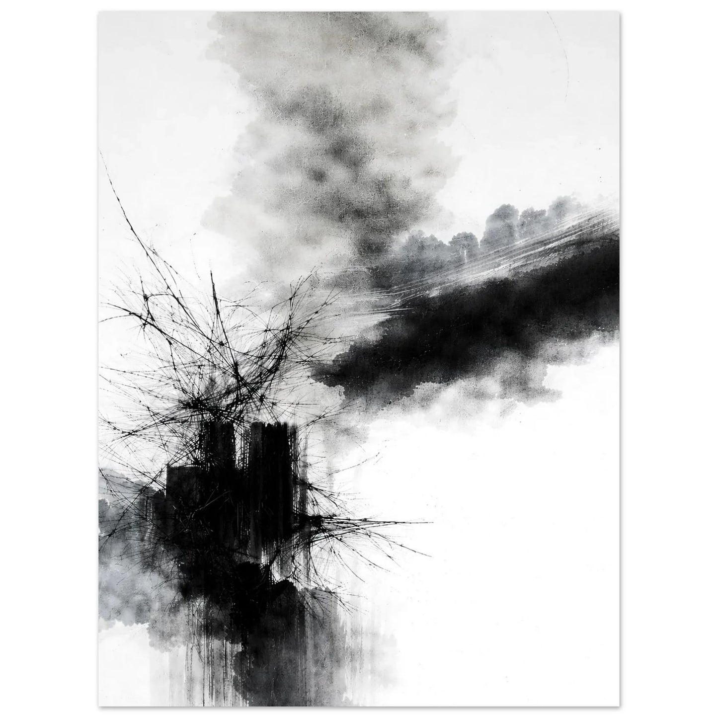 Smoky gray band drifting diagonally above the dark ink mass