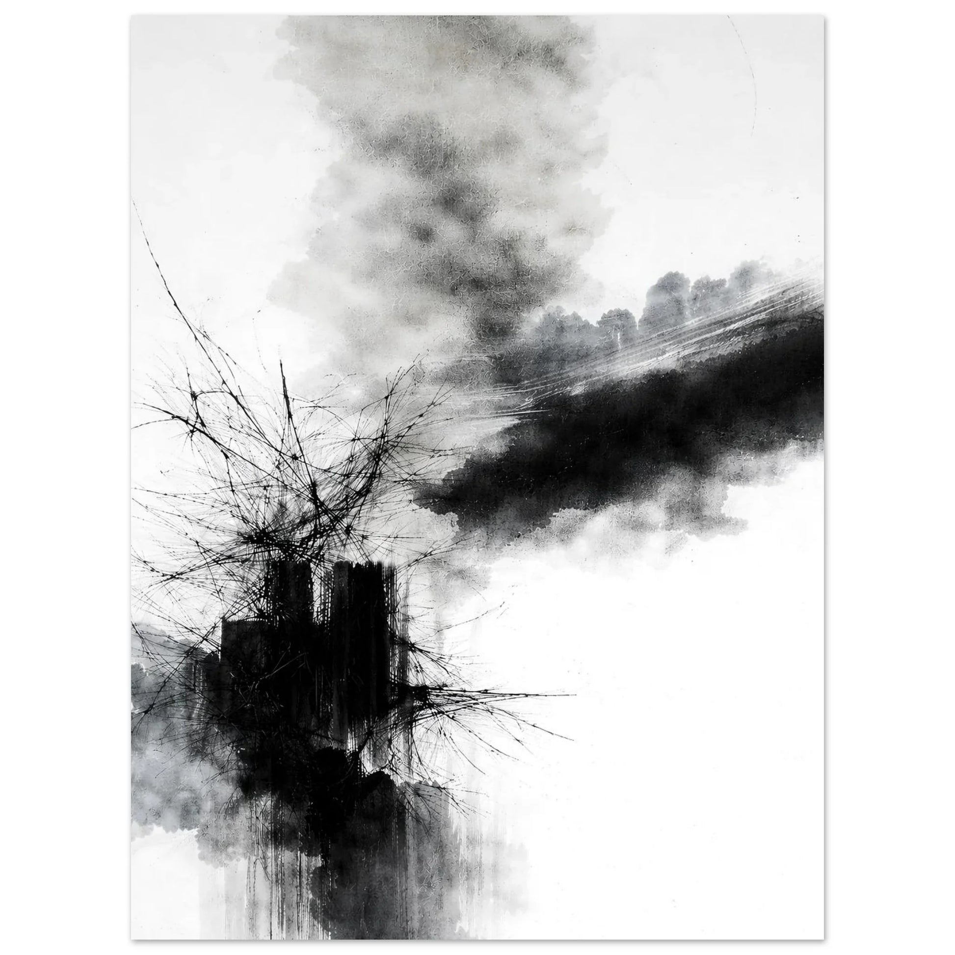Smoky gray band drifting diagonally above the dark ink mass