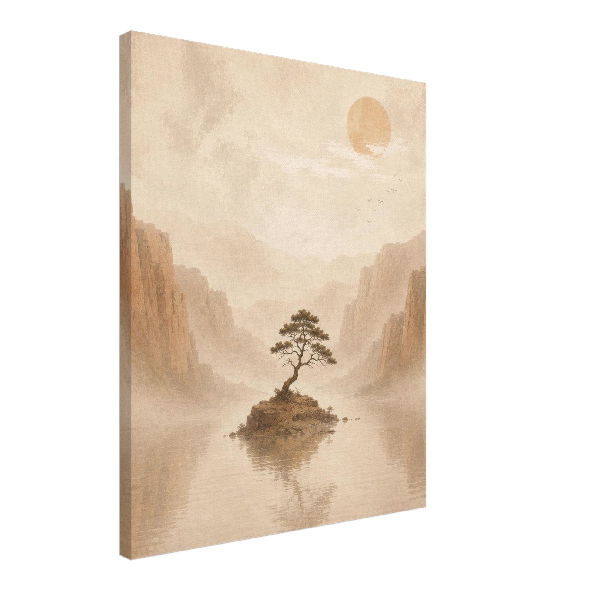 Side view of a gallery-wrapped landscape canvas showing premium edge detail.