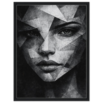 Geometric female portrait wall art in dramatic black and white tones