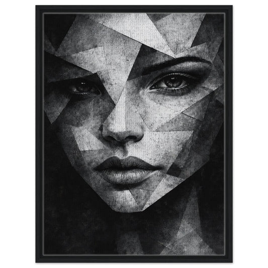 Geometric female portrait wall art in dramatic black and white tones