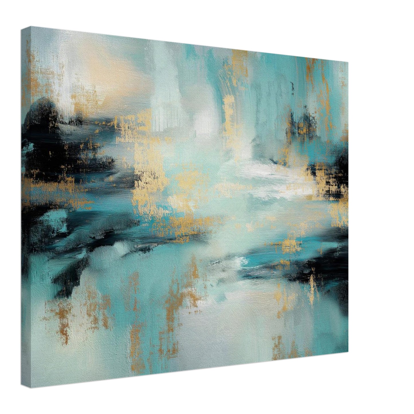 Angled view of the Gilded Tide canvas showing the 4 cm deep stretched wooden frame and printed edge