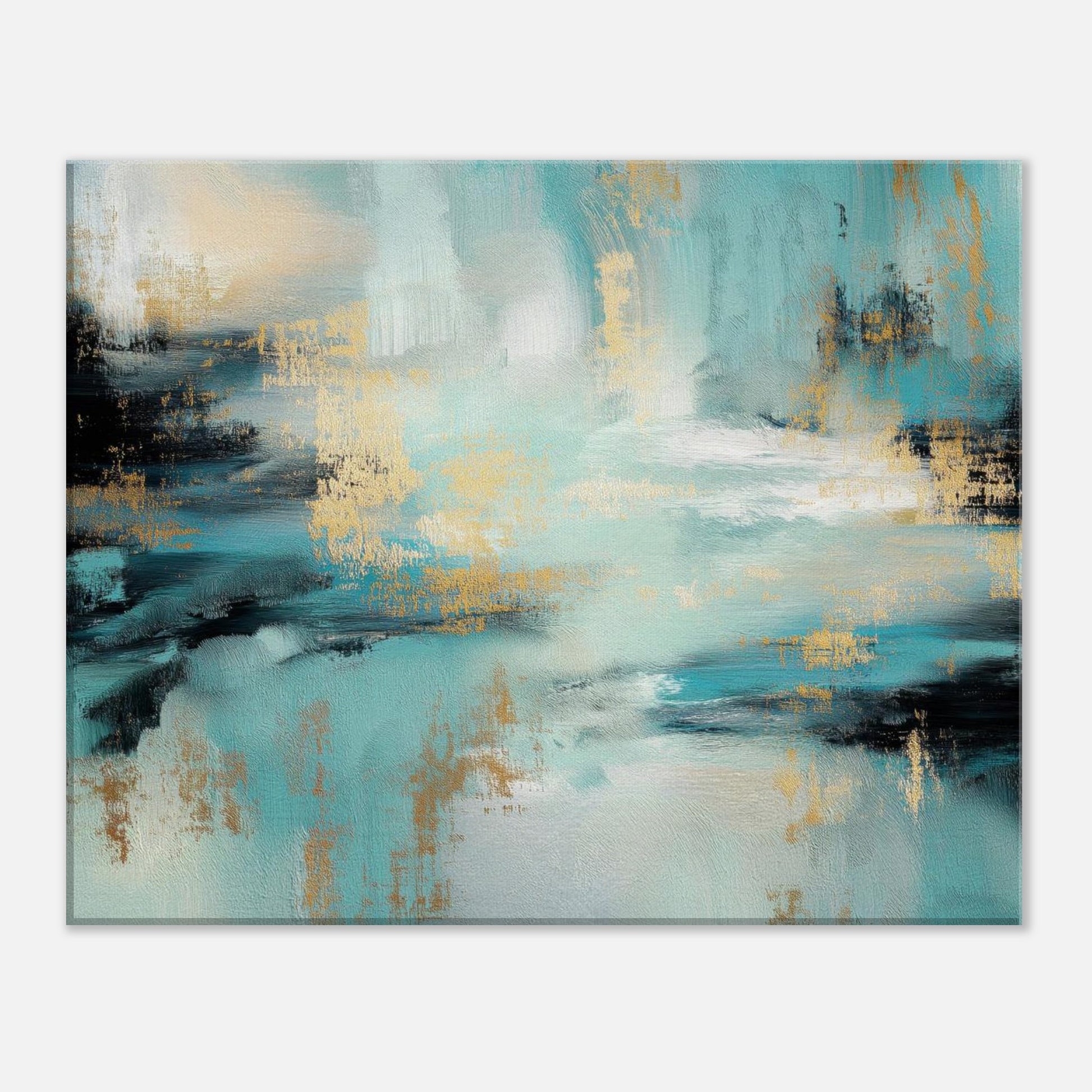 Full composition of the Gilded Tide canvas print with dark forms reflected in pale turquoise water