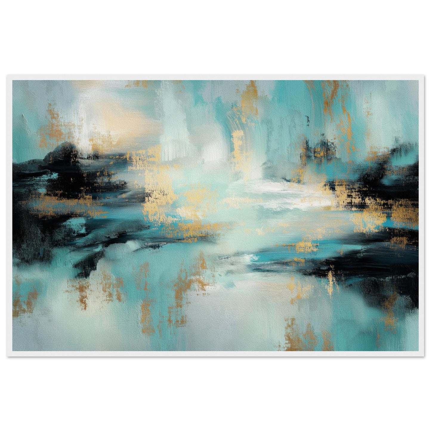 Gilded Tide modern teal abstract framed wall art in a white wooden frame