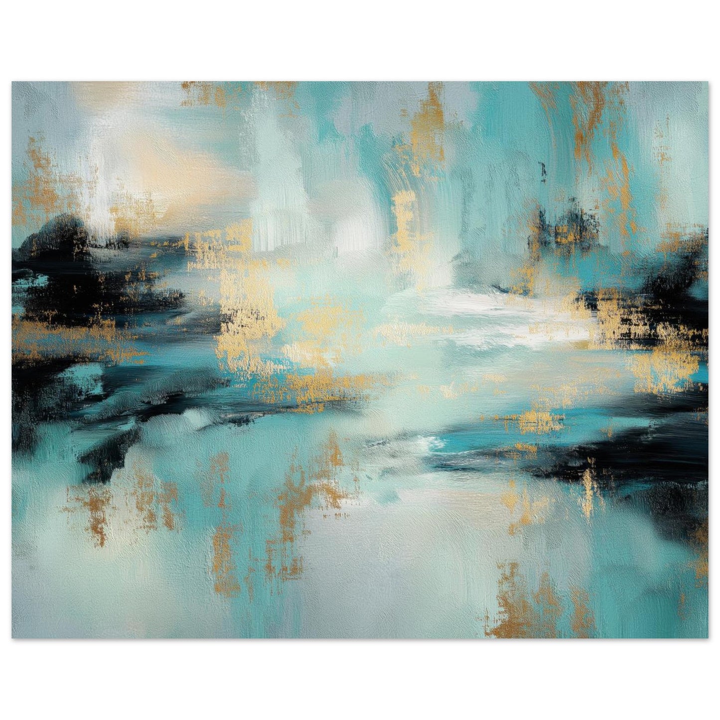 Front view of the Gilded Tide teal abstract poster printed on matte paper