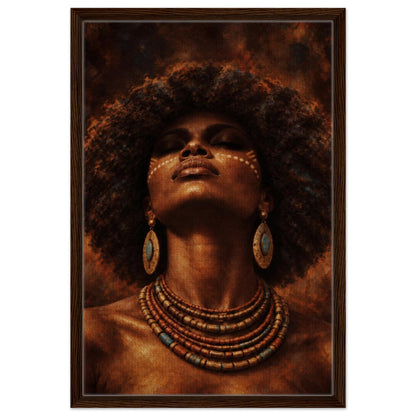 Golden Aura African woman portrait in a dark wood floating frame