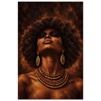 Golden Aura African woman portrait wall art poster in warm copper and gold tones