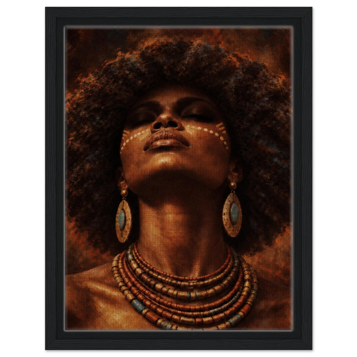 Golden Aura African portrait framed canvas in a black frame