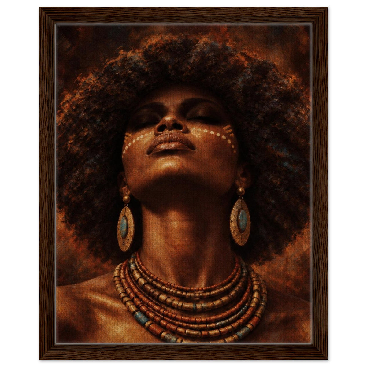 African woman portrait framed canvas in a dark wood frame