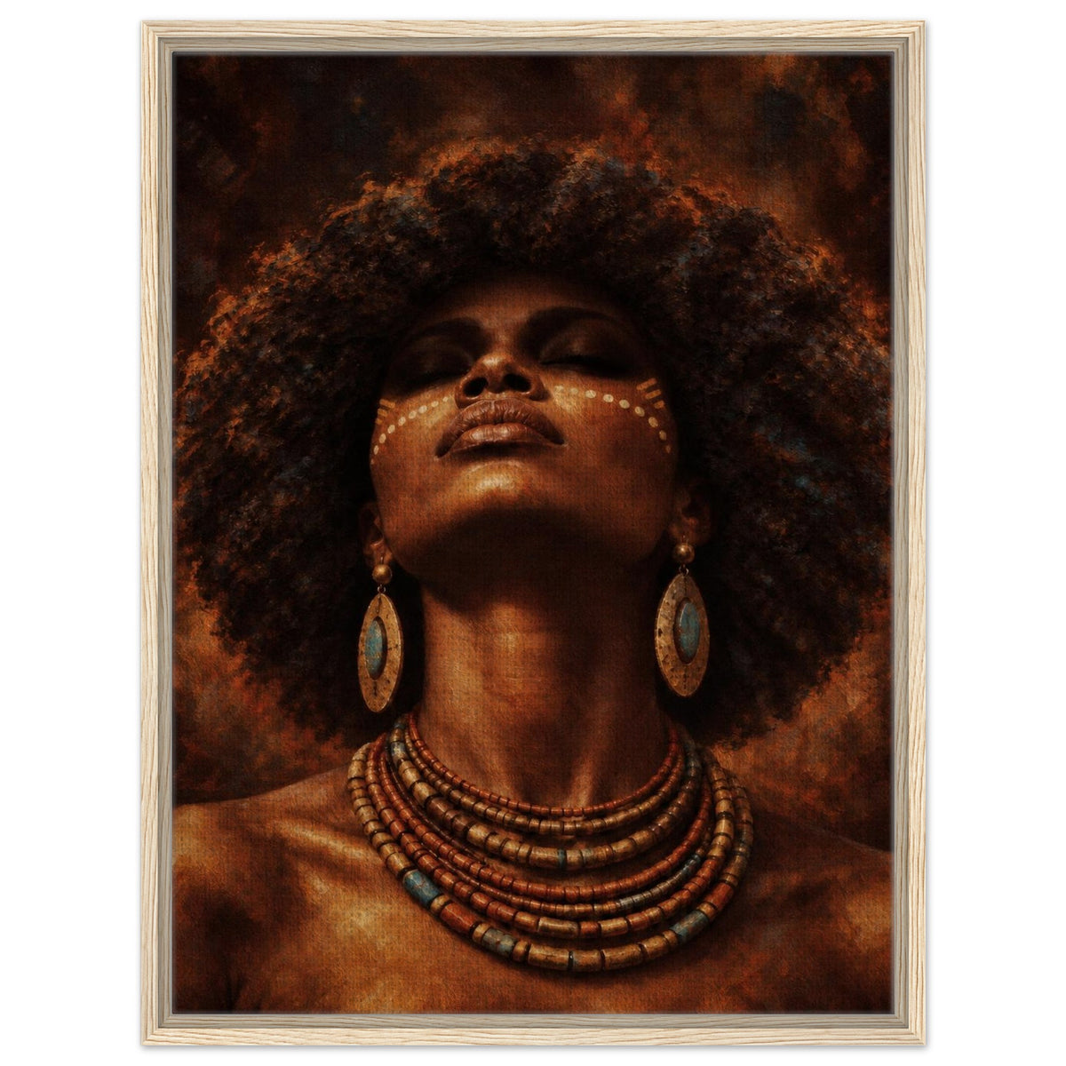 African woman portrait framed canvas in a light wood frame