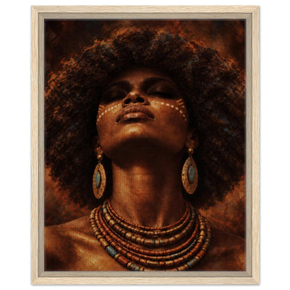 African portrait framed canvas in a light wood frame