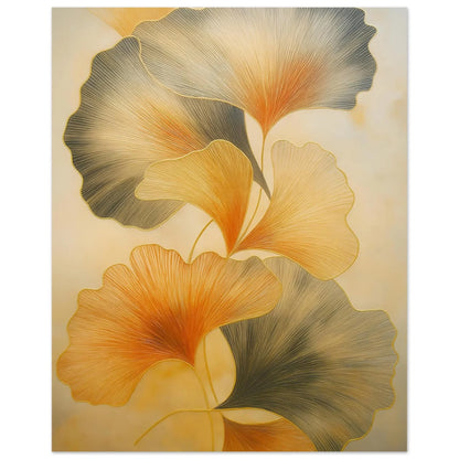 Golden Harmony ginkgo art print viewed at an angle