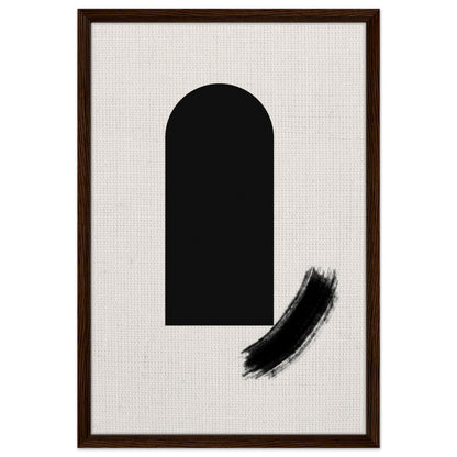 Graphic black arch wall art with bold curved brushstroke in a black frame