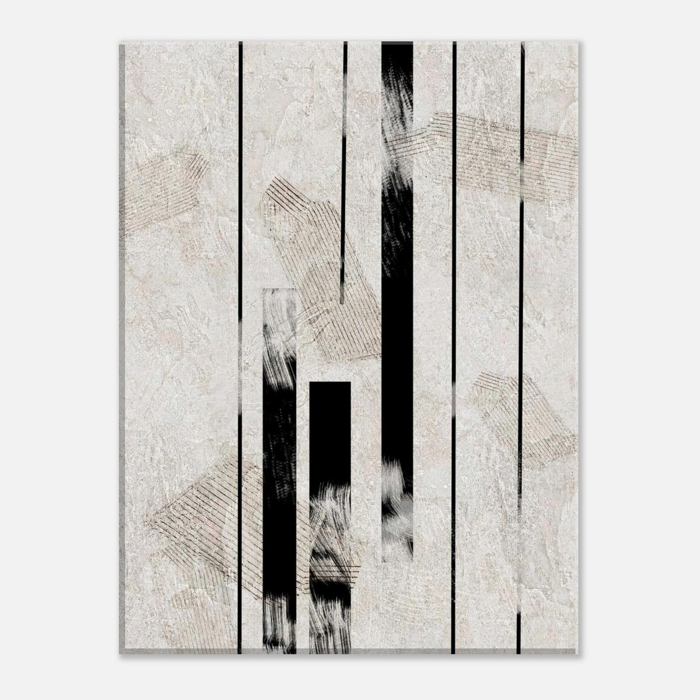 Full composition of Inked Stone Japanese canvas print with vertical ink lines