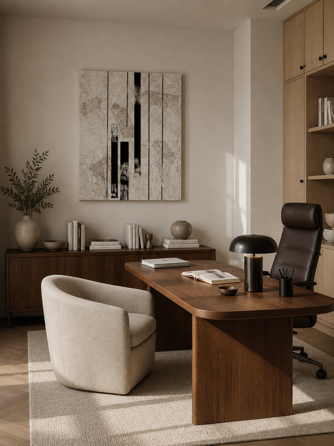 Inked Stone canvas on the wall of a home office above a wooden desk