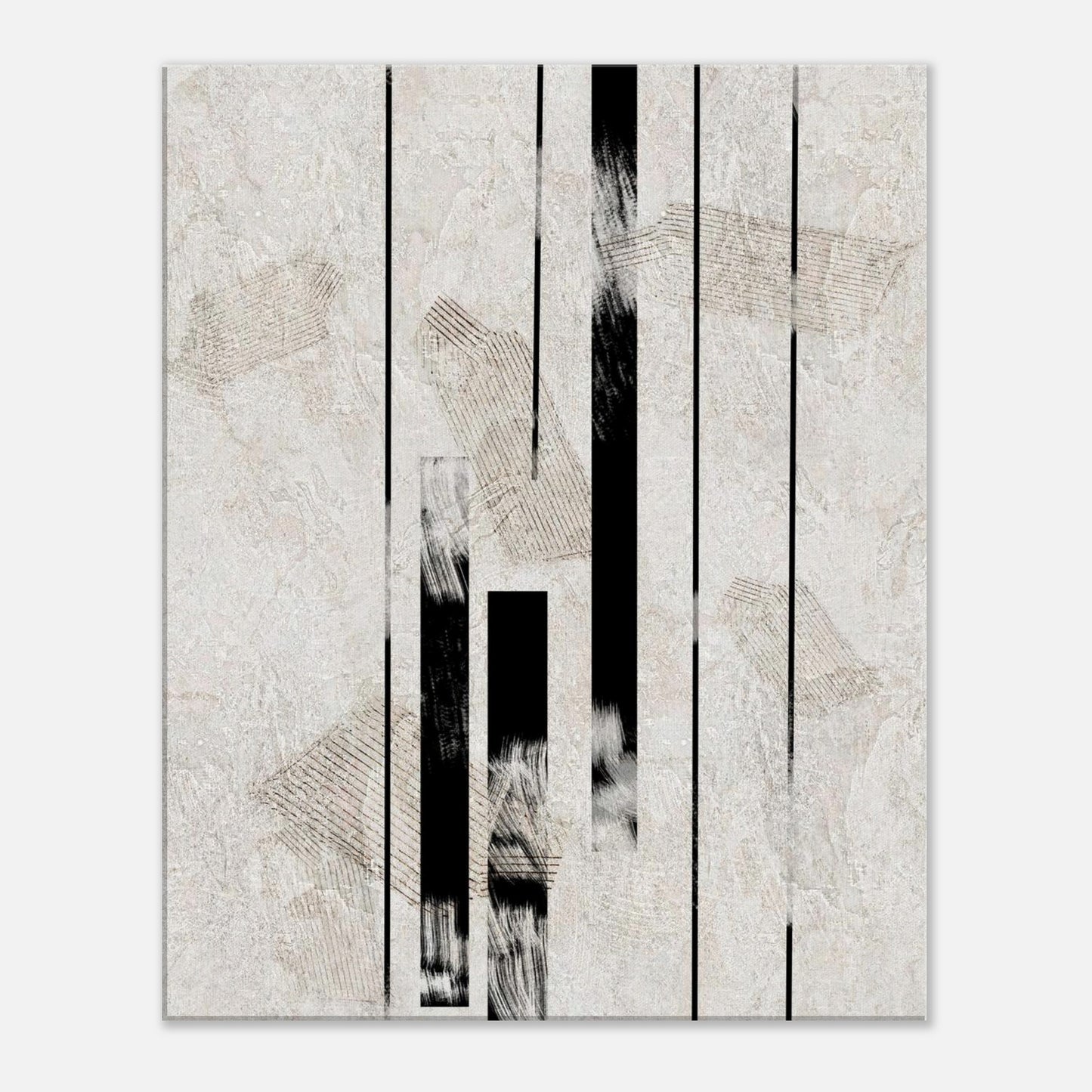 Inked Stone Japanese canvas wall art with black ink strokes over a pale textured stone background