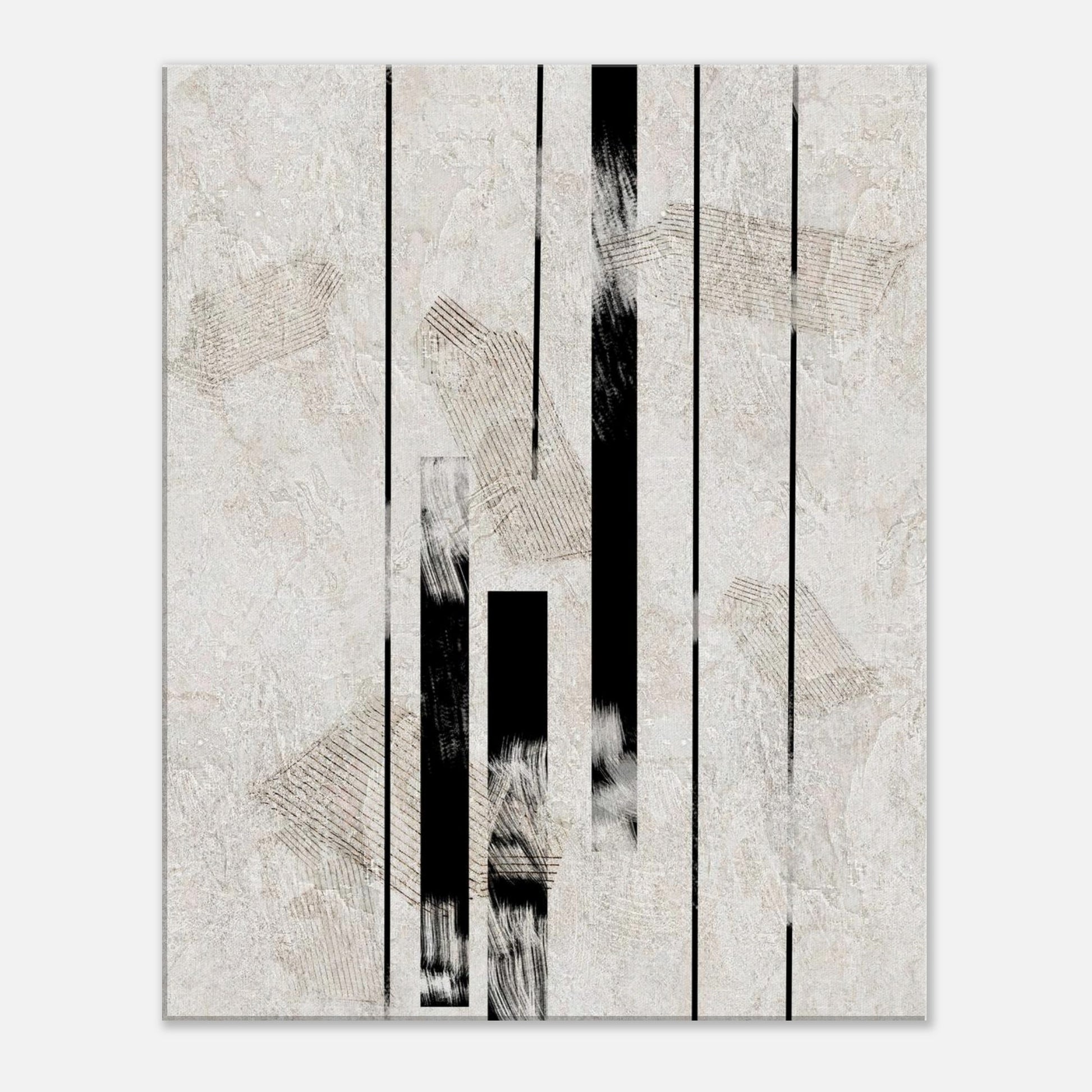 Inked Stone Japanese canvas wall art with black ink strokes over a pale textured stone background
