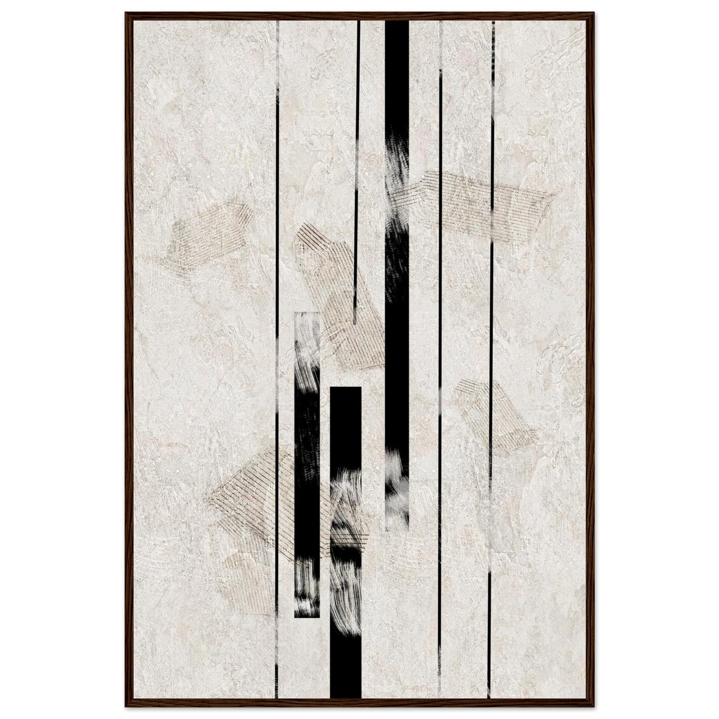 Inked Stone framed print in a black frame showing the ink and beige composition