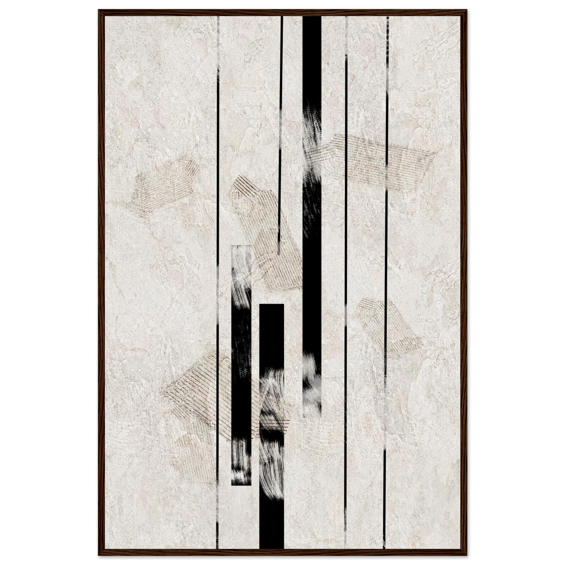 Inked Stone framed print in a black frame showing the ink and beige composition