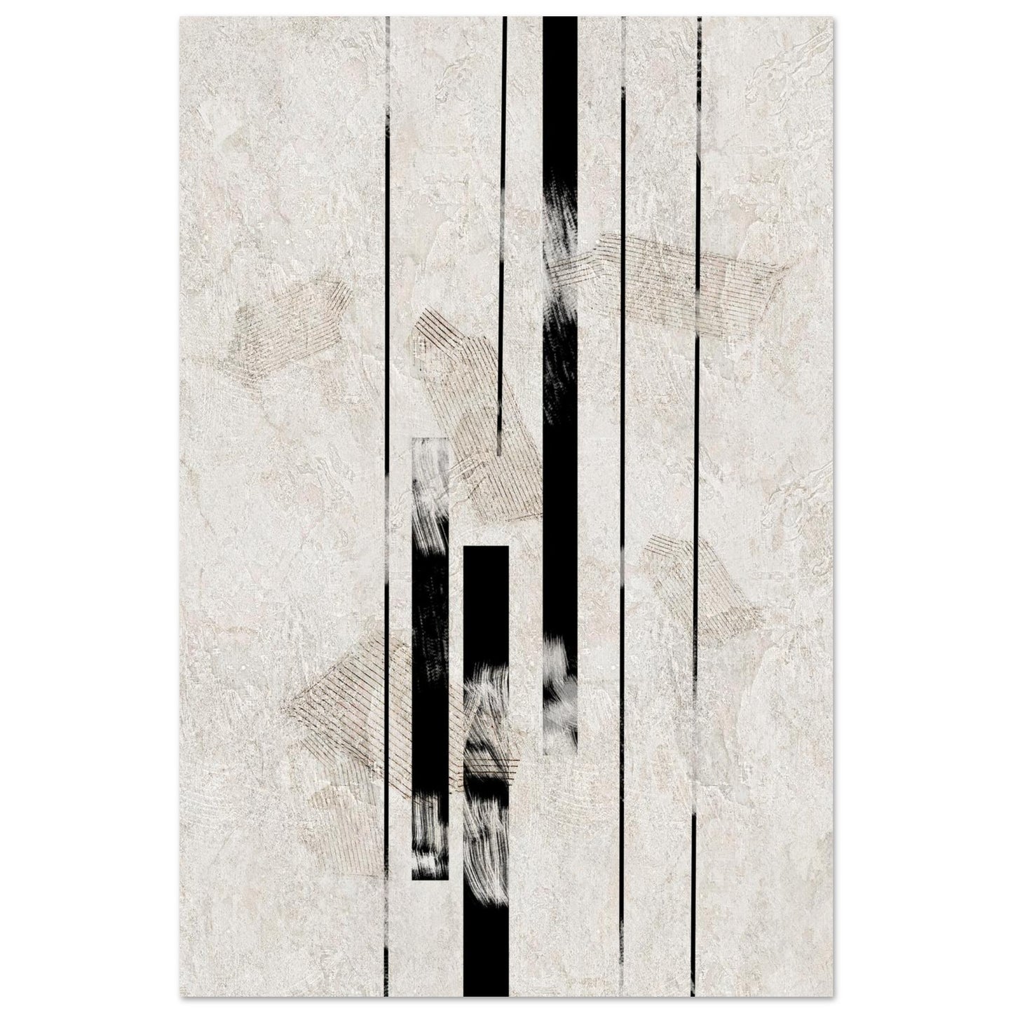 Inked Stone Japanese wall art poster with black ink columns on a pale aged paper ground