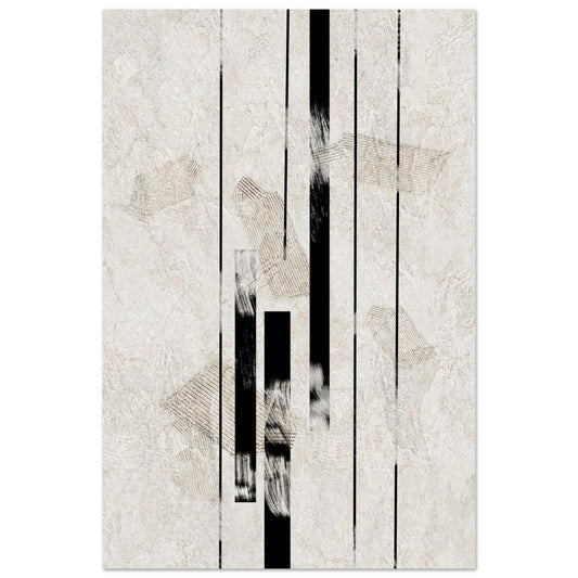 Inked Stone Japanese wall art poster with black ink columns on a pale aged paper ground