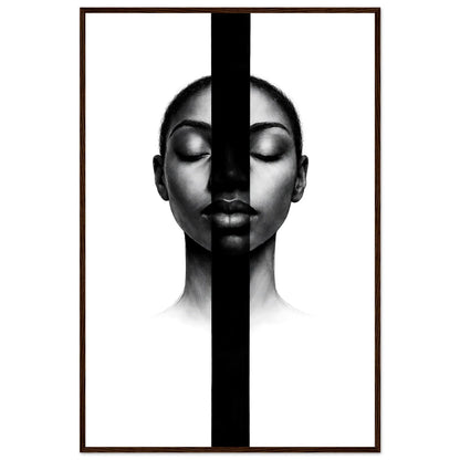 The monochrome portrait in a dark brown wooden frame