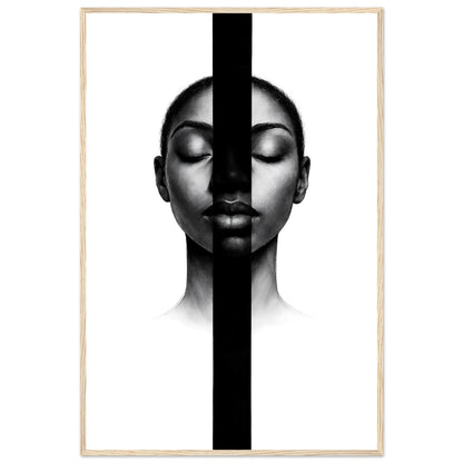 The monochrome portrait in a natural light wood frame