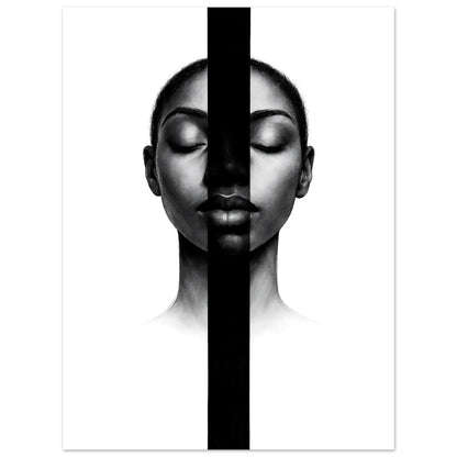 The full portrait with closed eyes and soft gray shading against a white background
