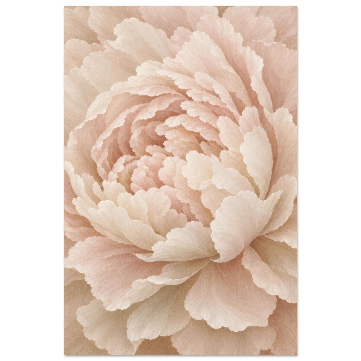 Ivory Peony cream floral wall art poster, close-up of a soft blush peony bloom, front view