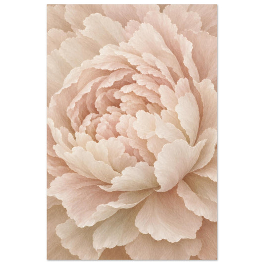 Ivory Peony cream floral wall art poster, close-up of a soft blush peony bloom, front view