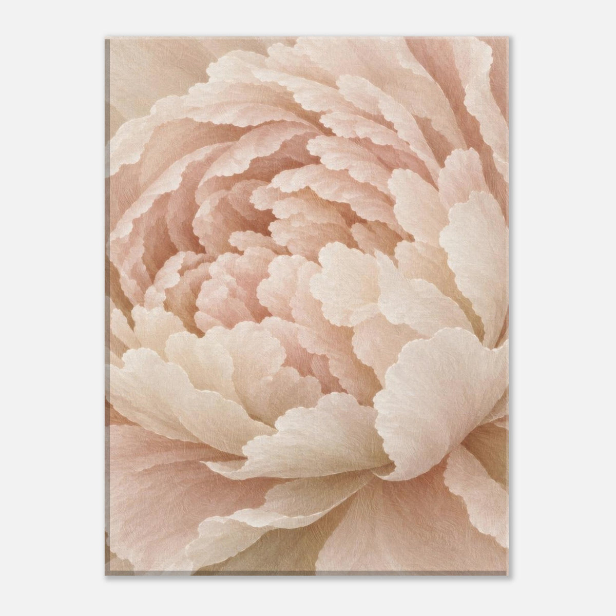 Ivory Peony floral canvas wall art in soft cream tones, straight-on view