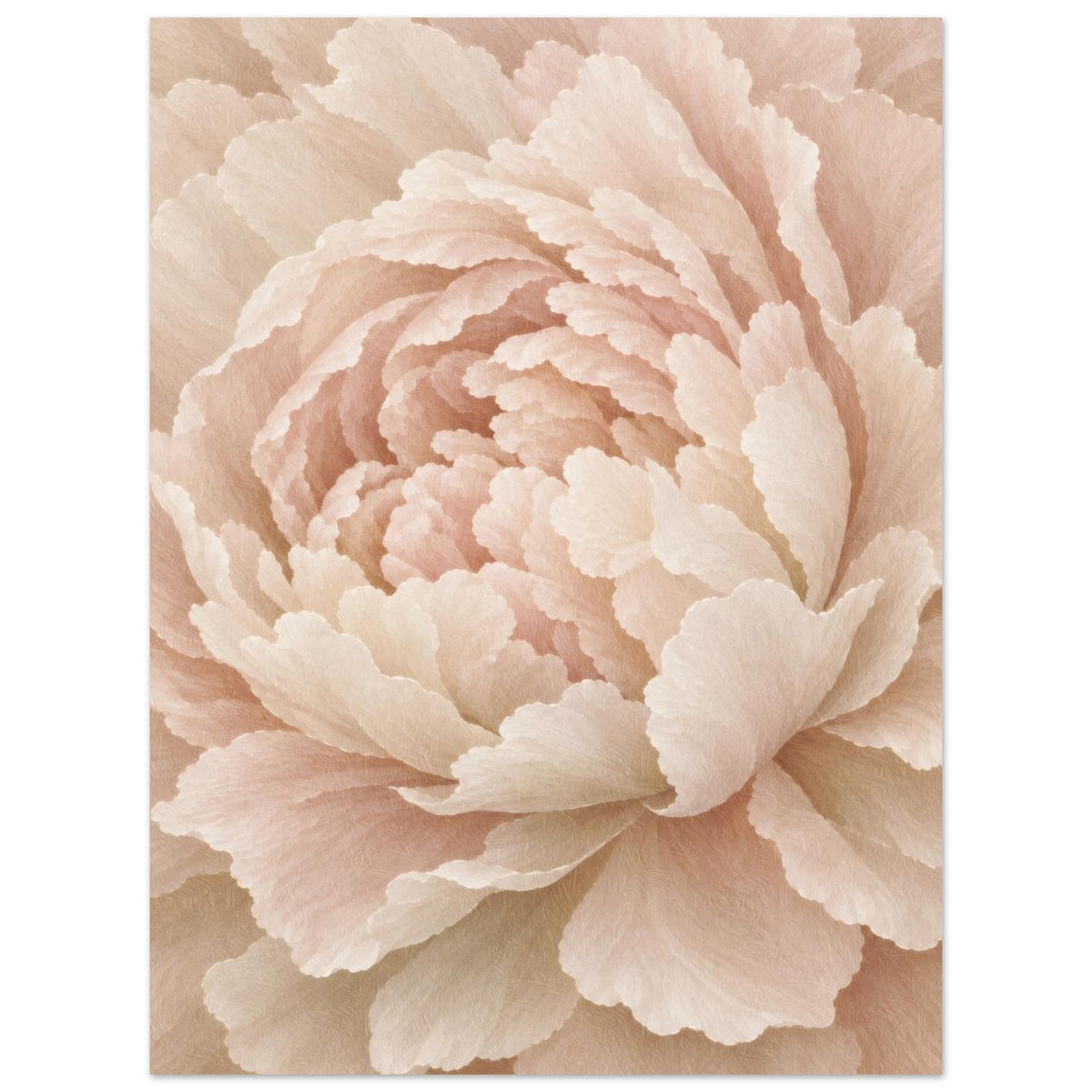 Ivory Peony floral poster print in soft cream tones, straight-on view