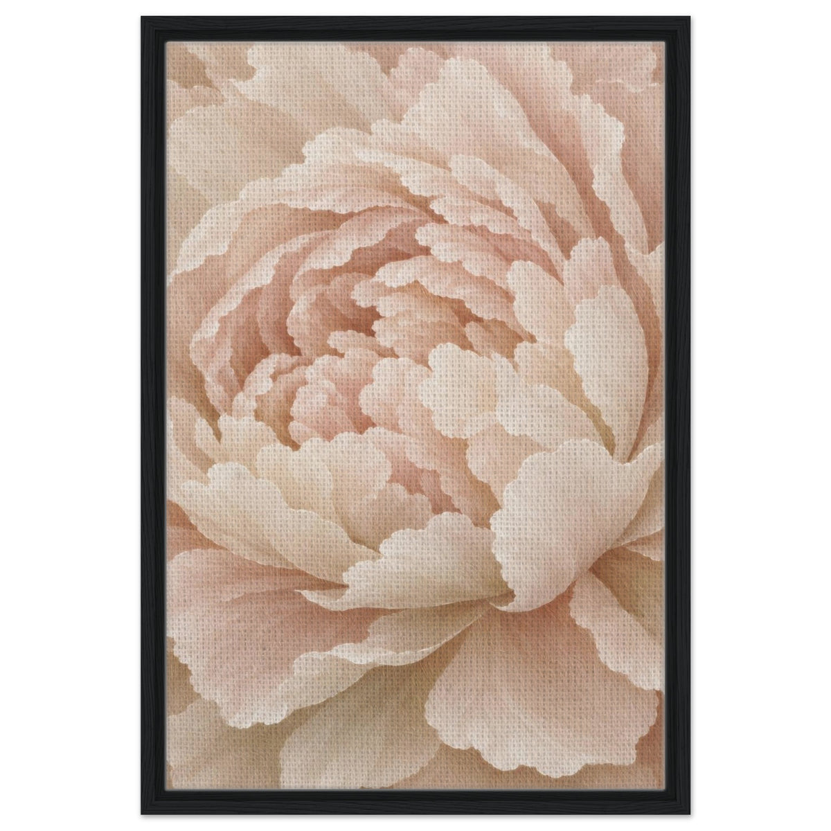 Ivory Peony muted peony canvas in a black frame, front view