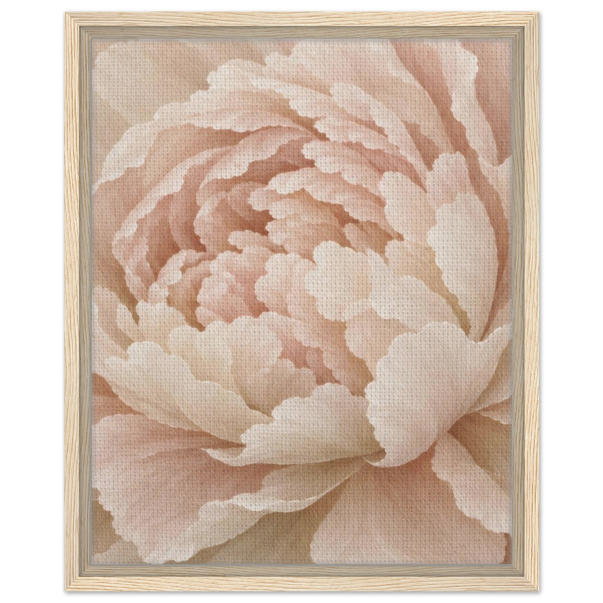 Ivory Peony soft blush peony canvas in a light wood frame, front view