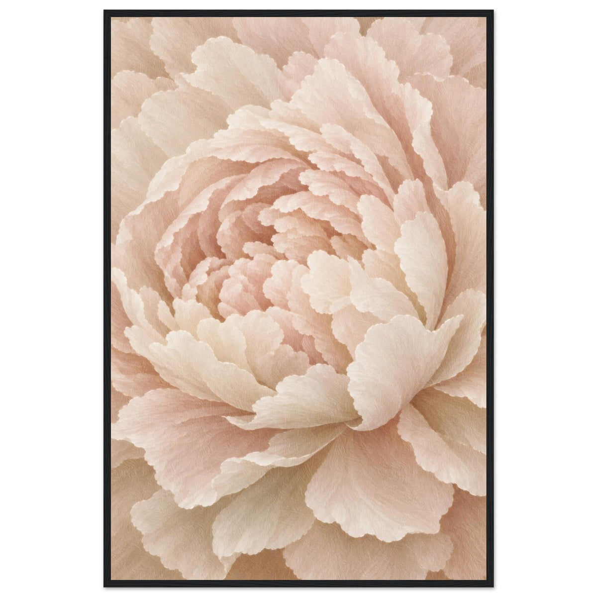 Ivory Peony cream floral print in a black frame, front view