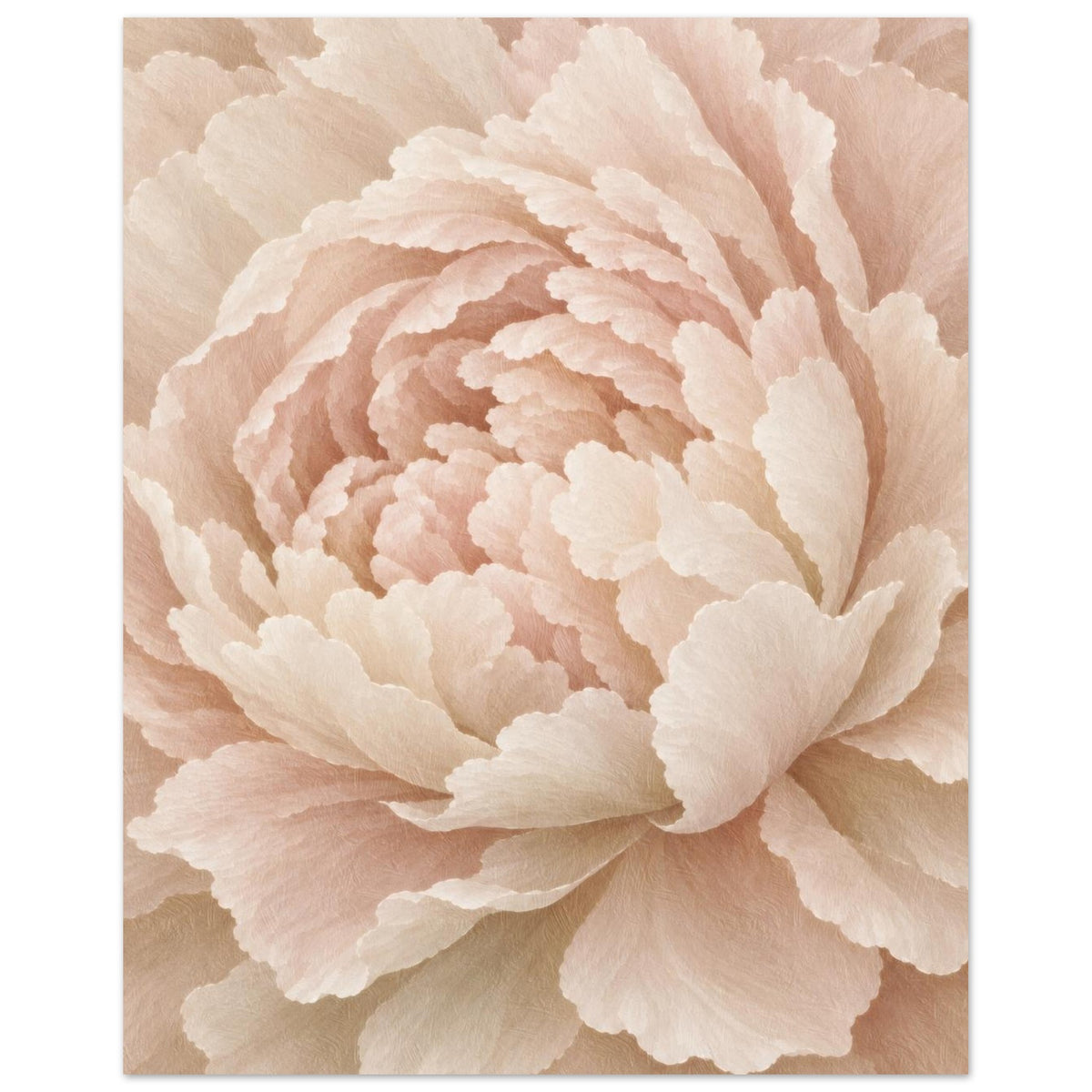 Ivory Peony poster with cream and blush peony petals, unframed front view