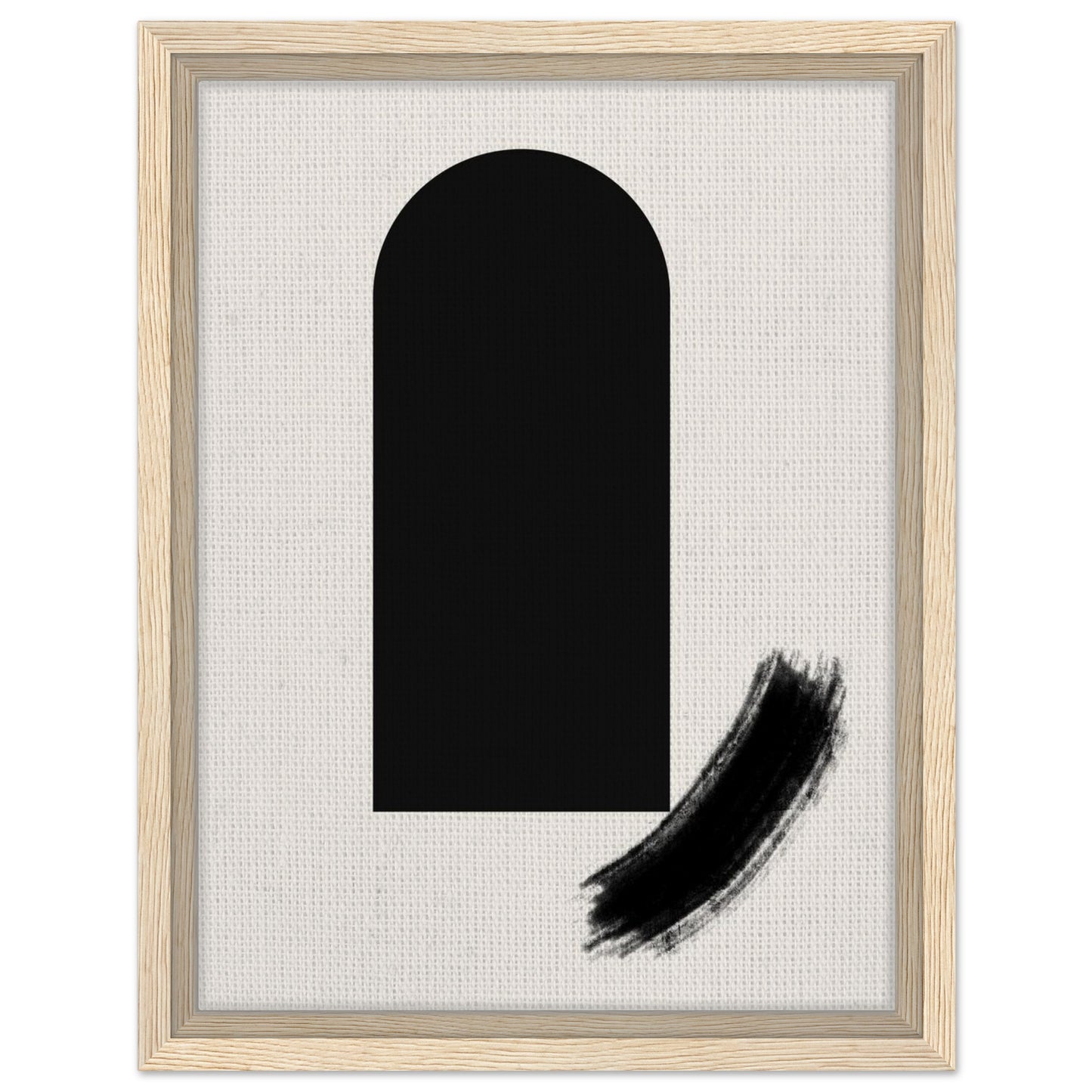 Japanese inspired abstract arch artwork with expressive black ink brushstroke