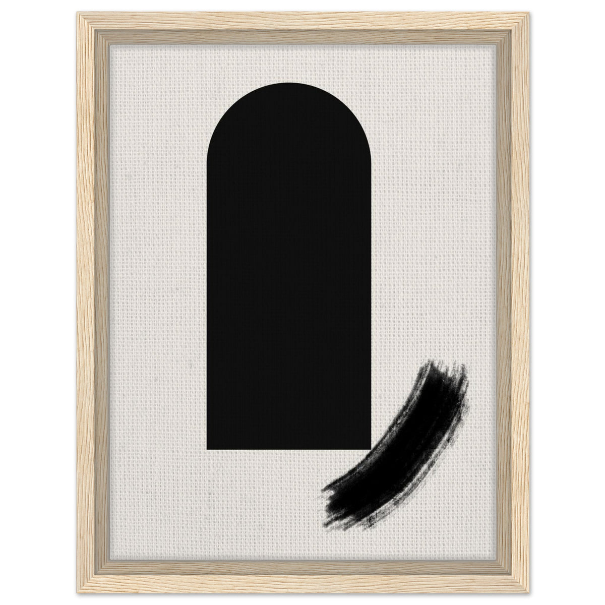 Japanese inspired abstract arch artwork with expressive black ink brushstroke