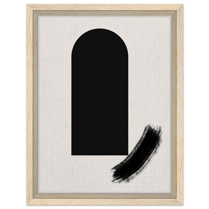 Japanese inspired abstract arch artwork with expressive black ink brushstroke