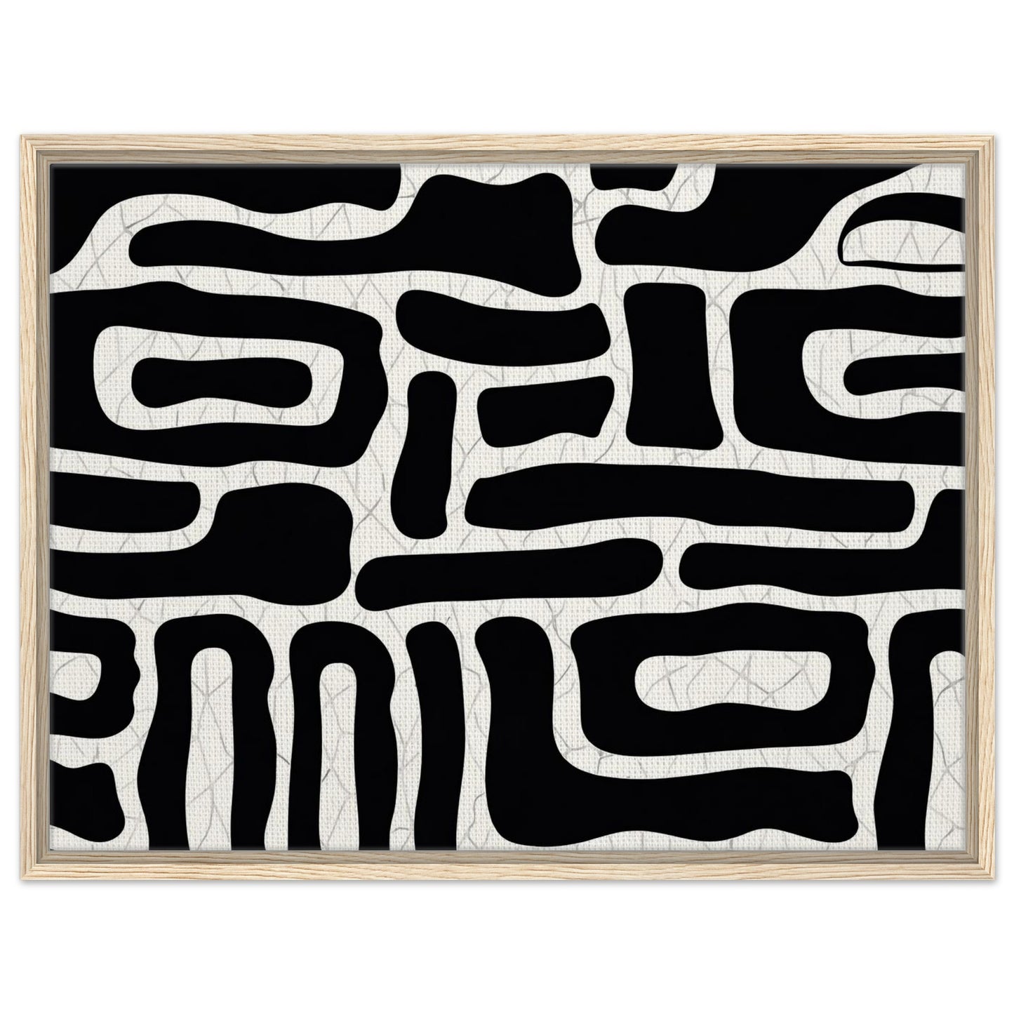 Mid-century inspired abstract artwork with black and white geometric forms